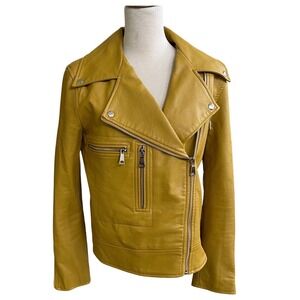 Elizabeth and James Moto Jacket Mustard Yellow Faux Leather Biker‎ Size Small